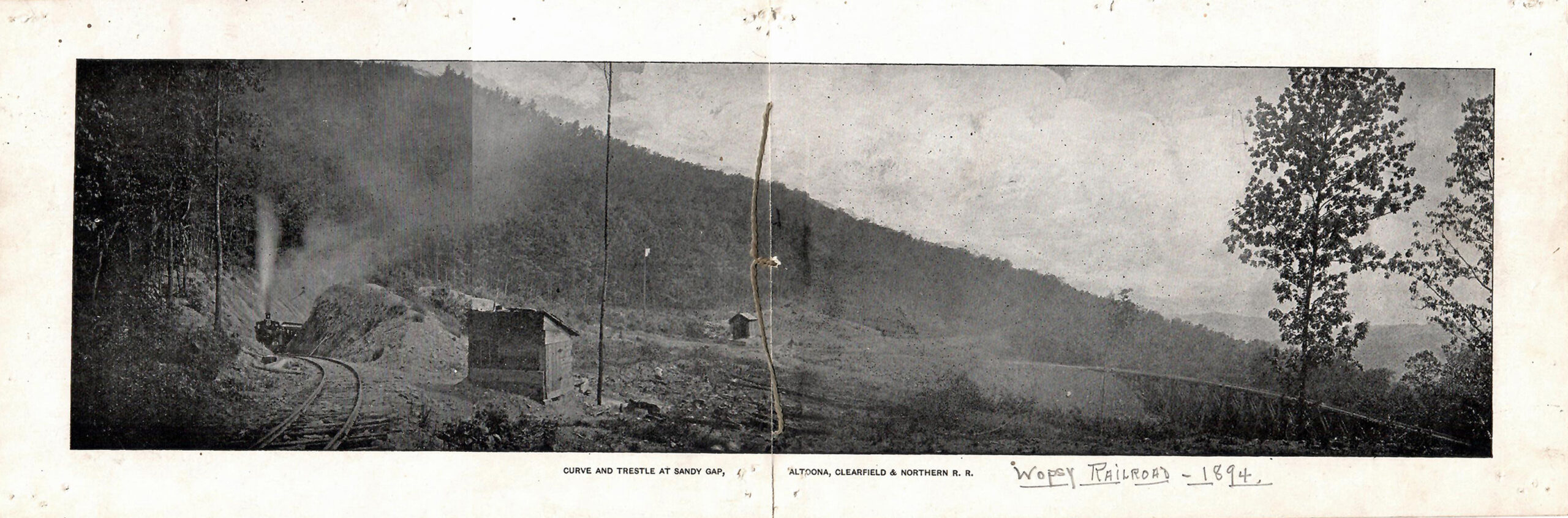 Panoramic View of Altoona, Clearfield & Northern RR Rounding Sandy Gap Trestle