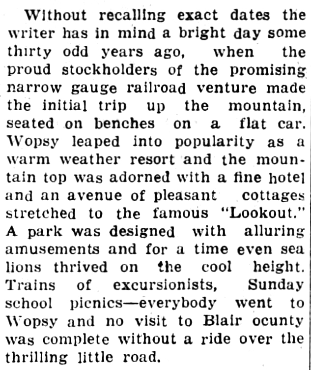 Newspaper clipping recalling the early days of the Wopsy Railroad and its coal trade