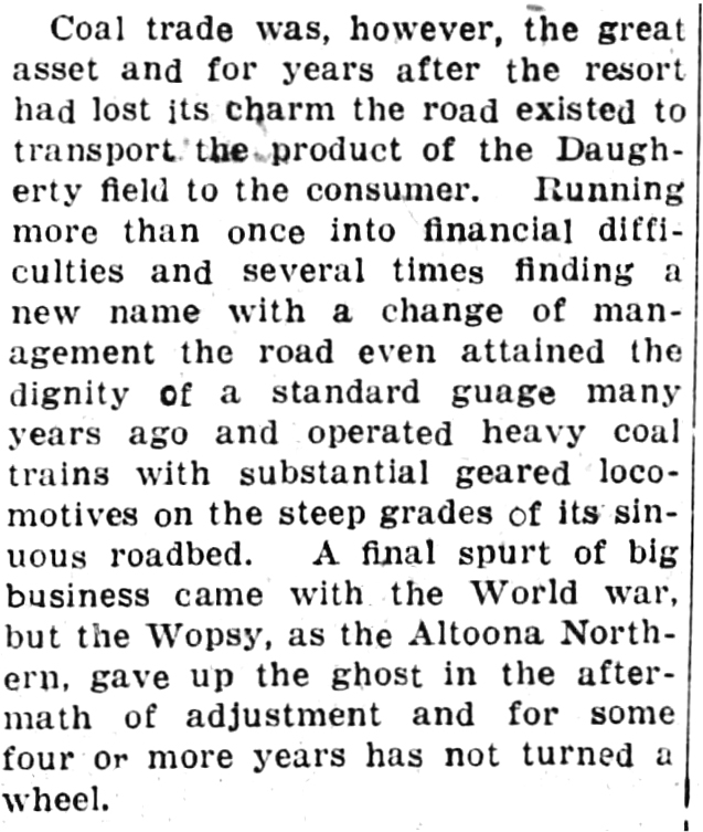 Newspaper clipping recalling the first trip up the mountain on the narrow gauge railroad