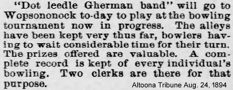 Newspaper clipping from Altoona Tribune August 24, 1894