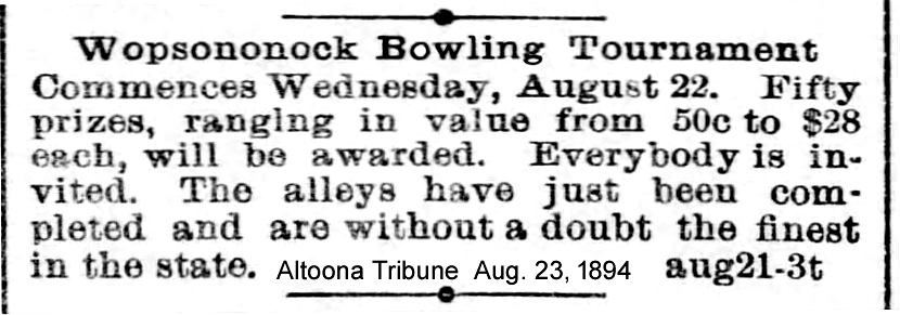 Newspaper clipping from Altoona Tribune August 23, 1894